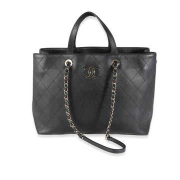 Chanel Black Quilted CalBNkin Large Serial Shopper Tote