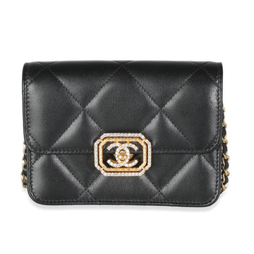 Chanel Black Quilted CalBNkin Strass Mini New Bag