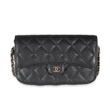 Chanel Black Quilted Caviar New Phone Holder With Chain
