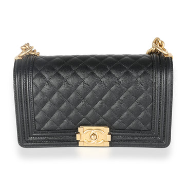 Chanel Black Quilted Caviar Medium Boy Bag