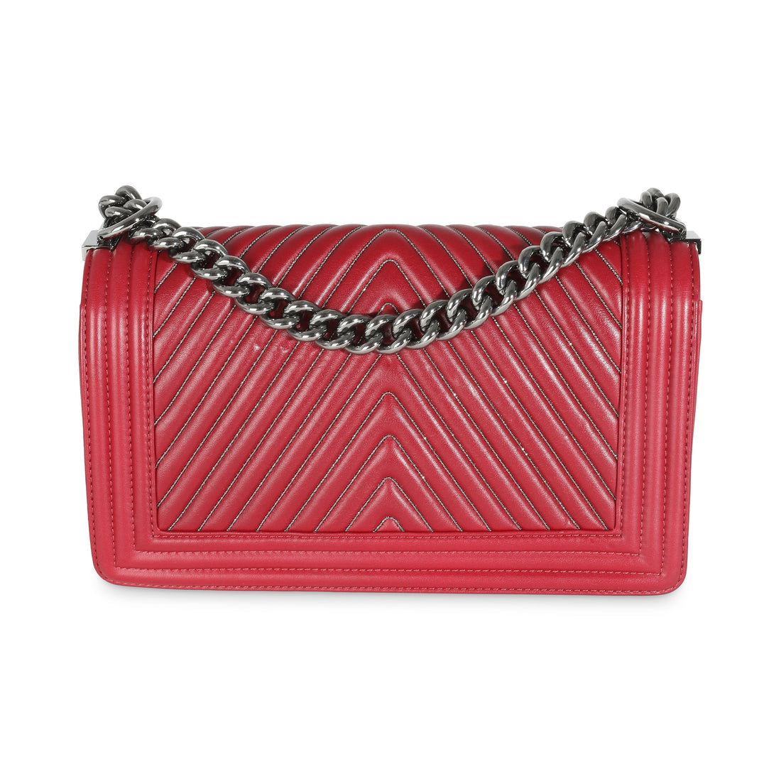 Chanel Burgundy Chevron CalBNkin Chain Medium Boy Bag
