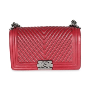 Chanel Burgundy Chevron CalBNkin Chain Medium Boy Bag