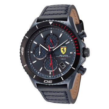 Ferrari Men's Pilota 44mm Blue Leather Watch