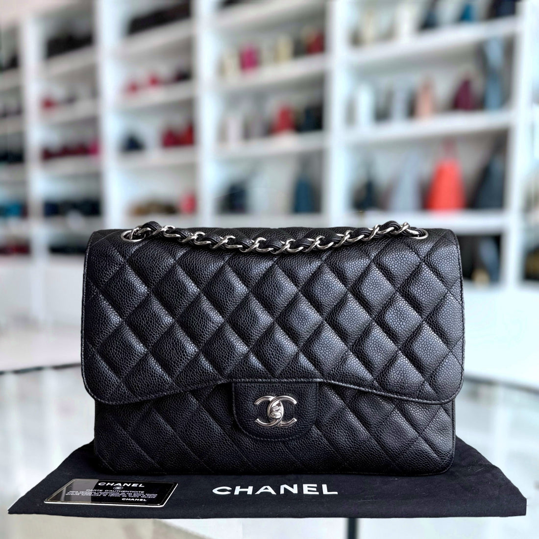 Chanel Classic Flap Jumbo - Double Flap Togo/epsom/caviar/clemence/callfskin/cowhide/lambskin 30CM Quilted Black Silver Hardware Series 15