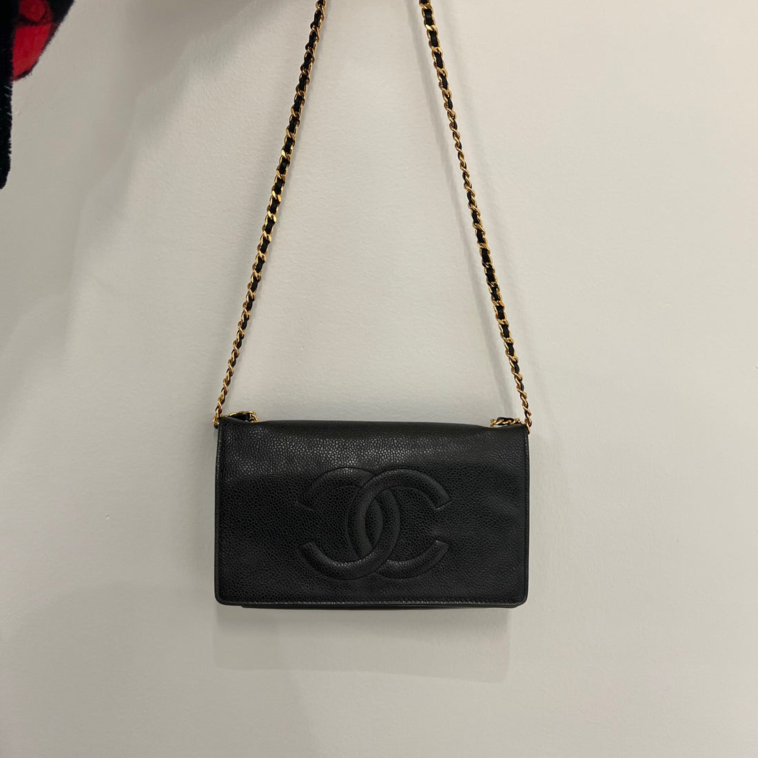 Chanel caviar leather double c logo wallet on chain