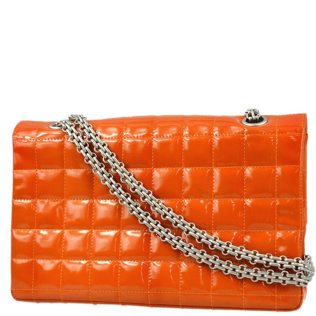 Chanel 2000-2001 Orange  leather Mademoiselle Lock Straight Flap Shoulder Bag