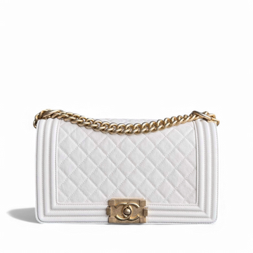 Chanel Boy Medium - Togo/epsom/caviar/clemence/callfskin/cowhide/lambskin 25CM Quilted Cream White Aged Gold Hardware Series 27