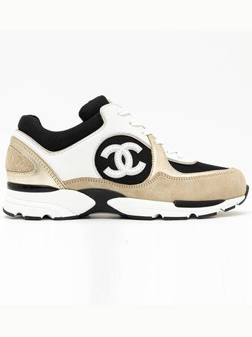 CC Logo CalBNkin Fabric Low-Top Sneakers Beige Gold Chanel