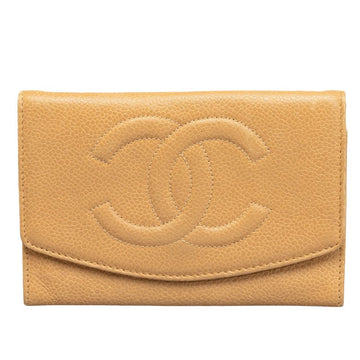 Chanel Cocono mark Double Folded Wallet Beige Caviar   CHANEL