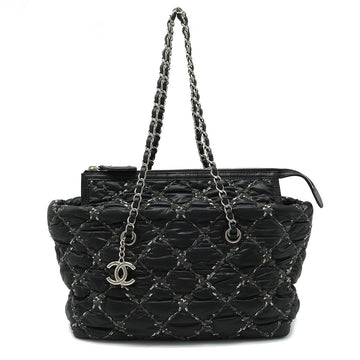 Chanel  Chanel PARIVISANCE KILTING Chain Shoulder Bag Nylon Dark Grey Black Silver  A50633