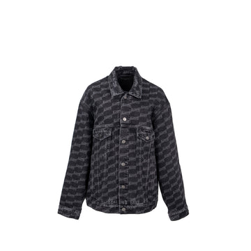 Balenciaga size XS oversized logo-print denim jacket black