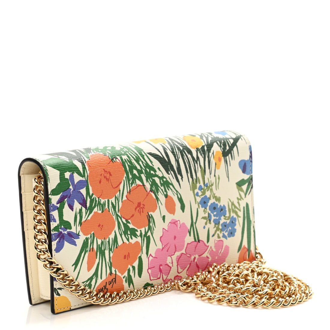Gucci X Ken Scott Calfskin Floral Print Horsebit 1955 Wallet On Chain