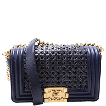 Chanel Boy Reverso Flap Small Braided Sheepskin 19M Navy