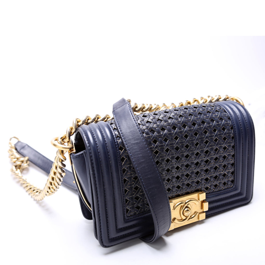 Chanel Boy Reverso Flap Small Braided Sheepskin 19M Navy