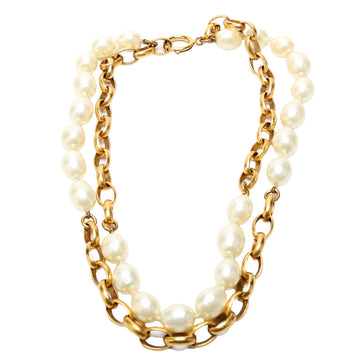 Chanel Faux Pearl/Chain 2-Row  Necklace Gold/Pearl