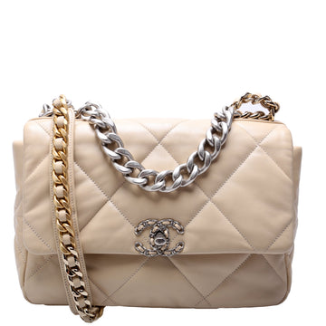 Chanel Quilted Goatskin 19 Large 32+M Beige