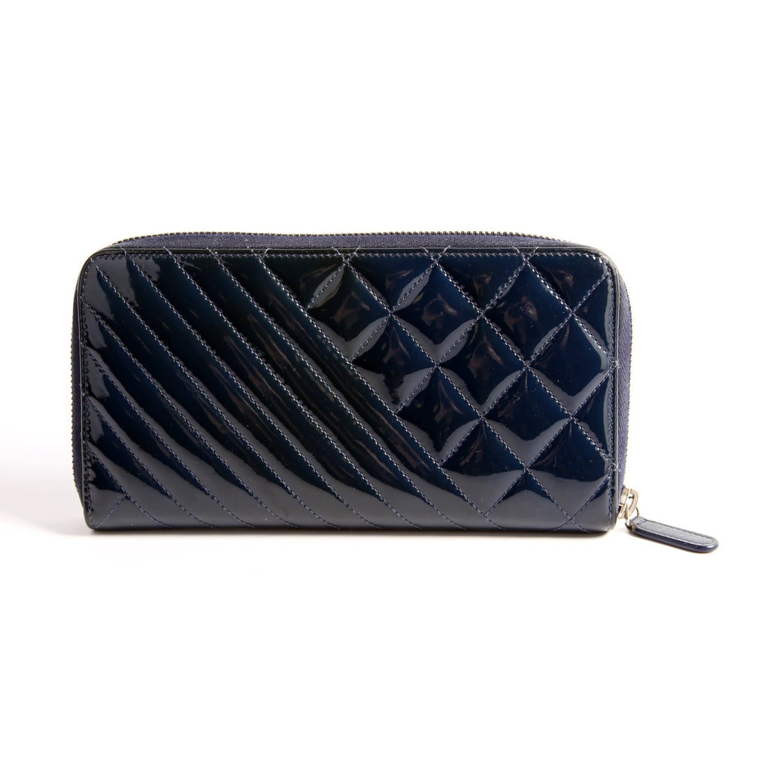 Chanel Coco Boy Patenet Zip Around Wallet Navy