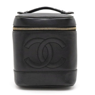 Chanel  Chanel Caviar S Cocono mark Vanity Bag Handbag Cosmetic Bag Cosmetic Leather Black Gold  A01998