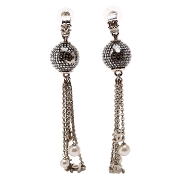 Chanel CC Disco Ball Drop Earrings Silver
