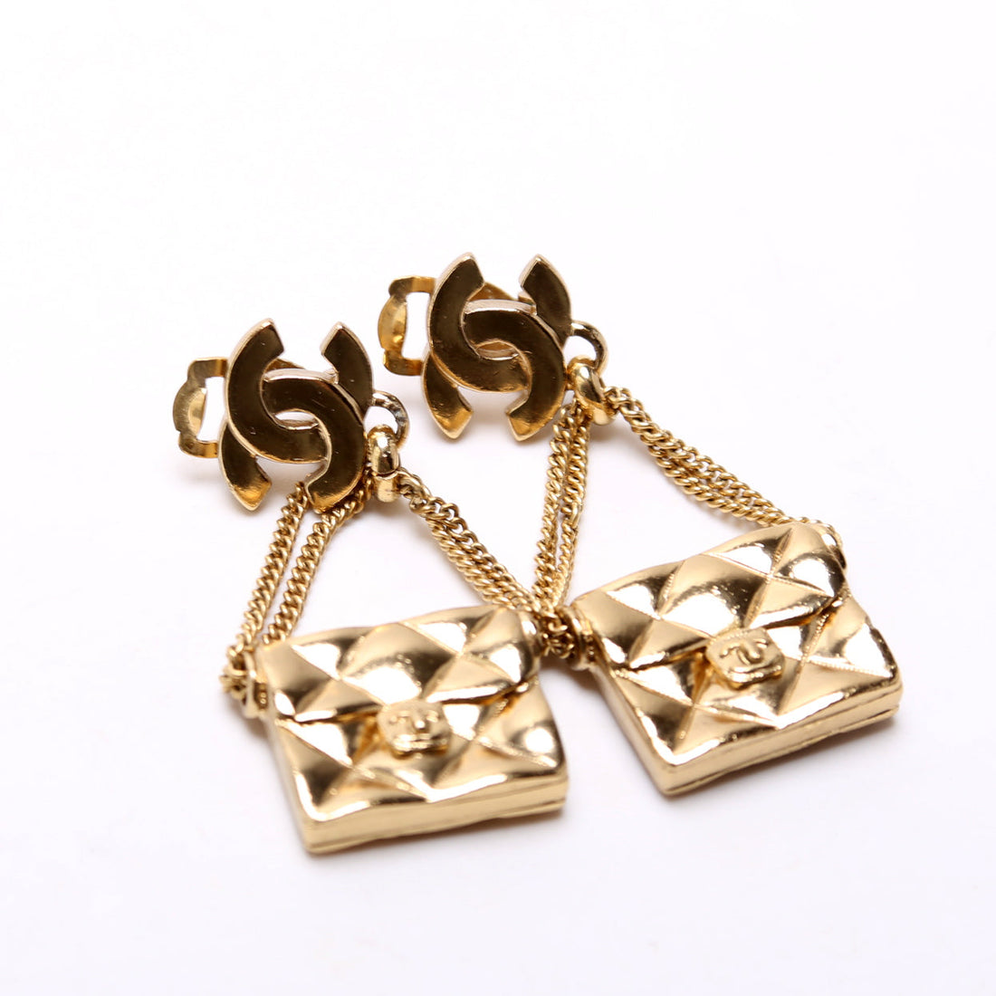 Chanel CC Flap Bag Drop Clip-On Earrings Gold