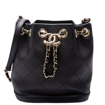 Chanel CC Mini Chain Bucket Bag Stitched CalBNkin 28M Black