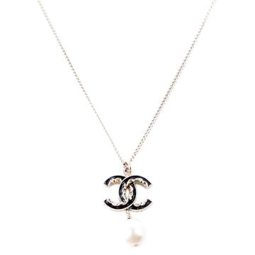 Chanel CC Enamel Faux Pearl Drop Necklace Gold/Pearl