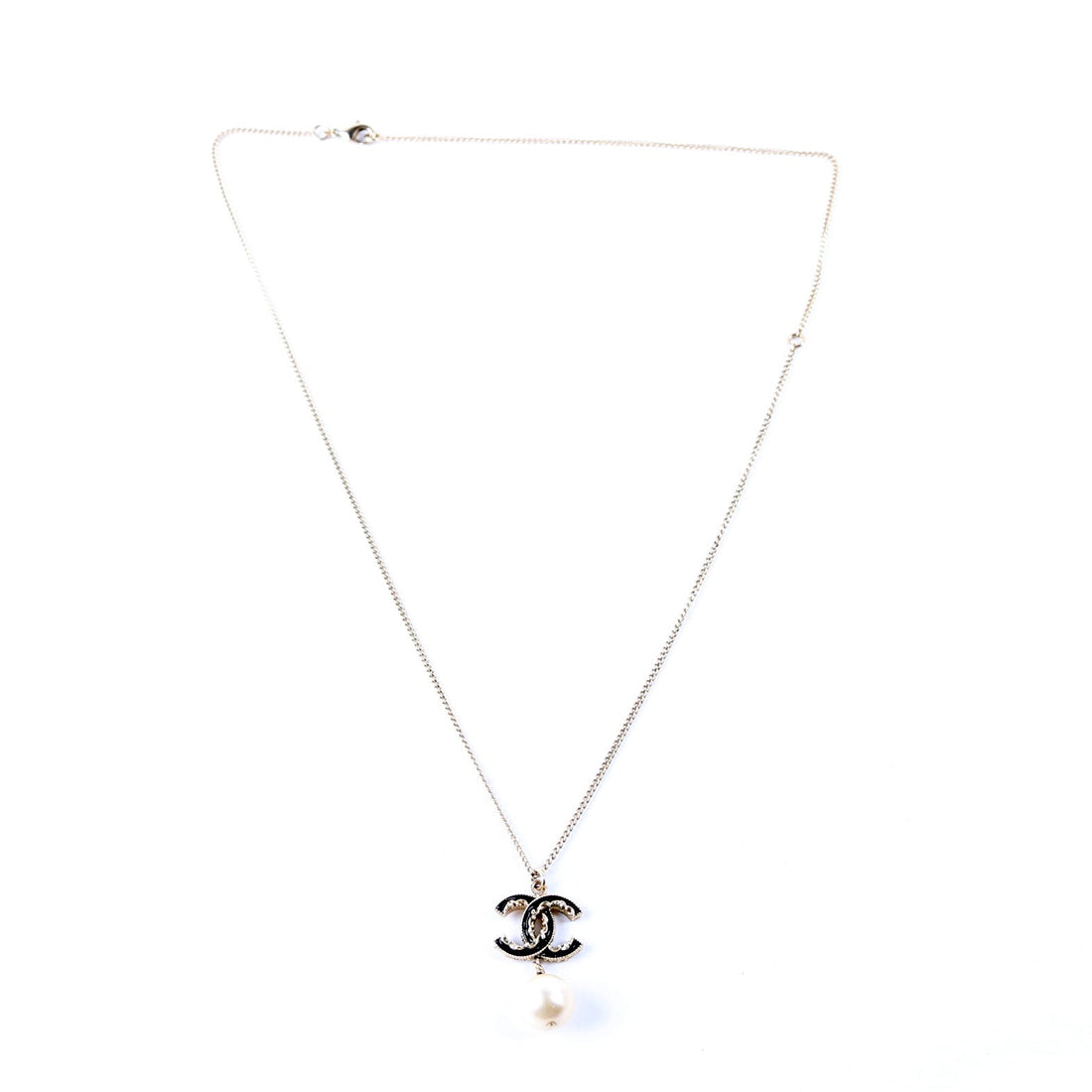 Chanel CC Enamel Faux Pearl Drop Necklace Gold/Pearl