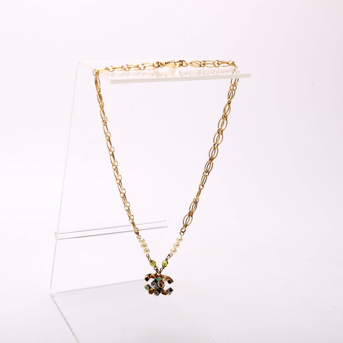 Chanel Beaded CC Double Chain Necklace Gold/Multicolor