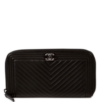 Chanel Boy Wallet Zip Around Chevron Lambskin 21M