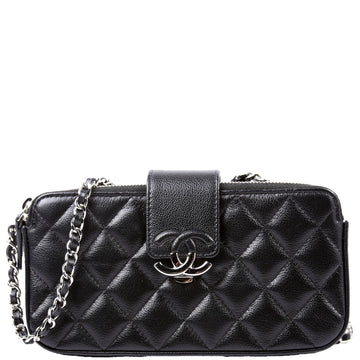 Chanel WOC CC Box Clutch Double Zip Grain CalBNkin 29M Black