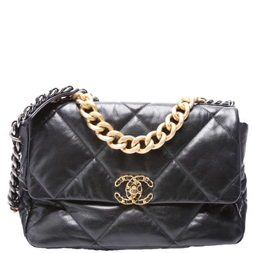Chanel Quilted Goatskin 19 Large Flap 29M Black