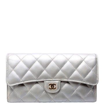 Chanel Classic Flap Wallet Long Caviar Grey
