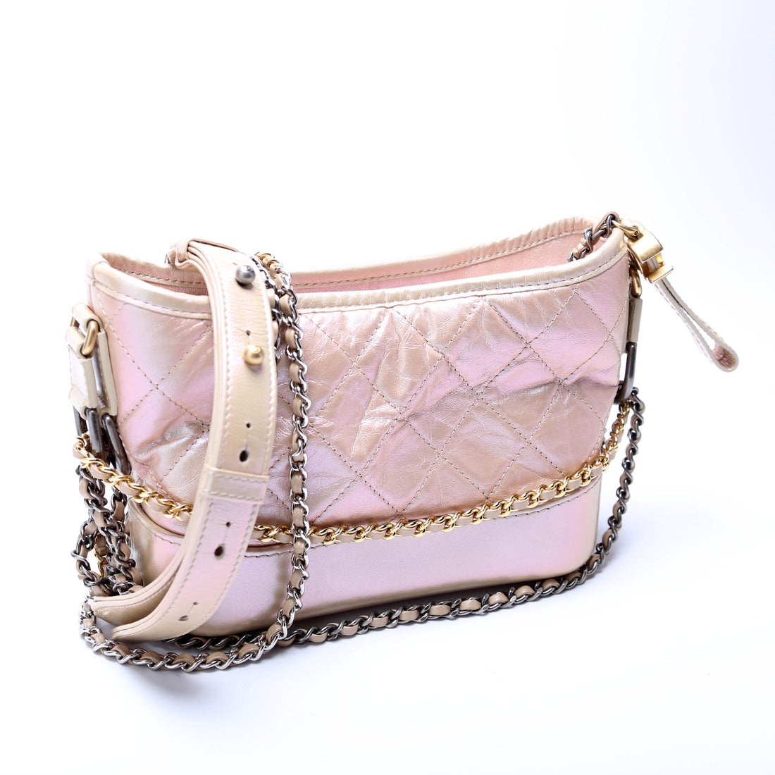 Chanel Gabrielle Hobo Small CalBNkin Iridescent 25M Tan/Pink