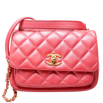 Chanel Quilted CalBNkin Top Handle Metallic 29M Red