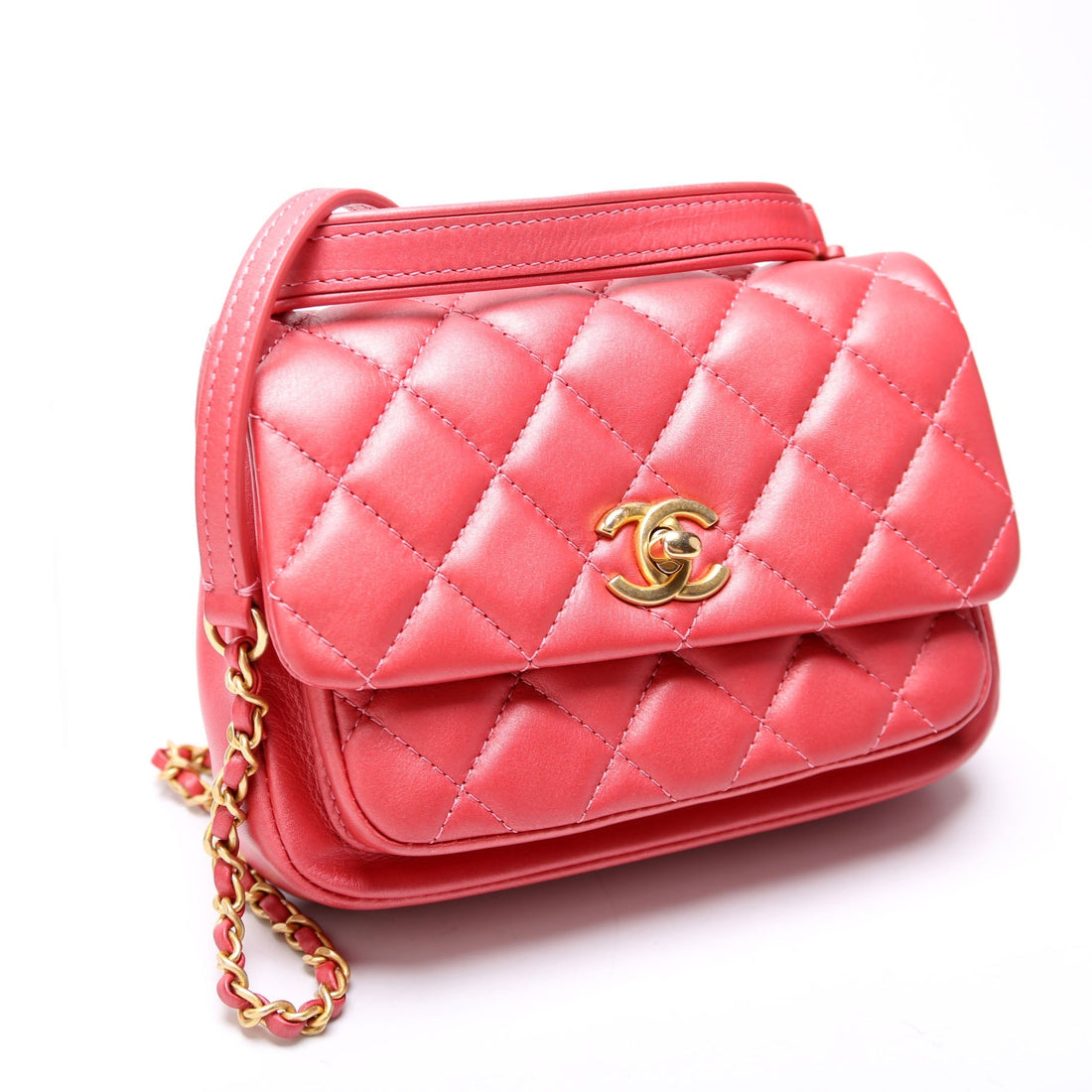 Chanel Quilted CalBNkin Top Handle Metallic 29M Red
