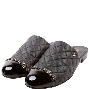 Chanel Cap Toe Quilted Chain Mules Size 39.5