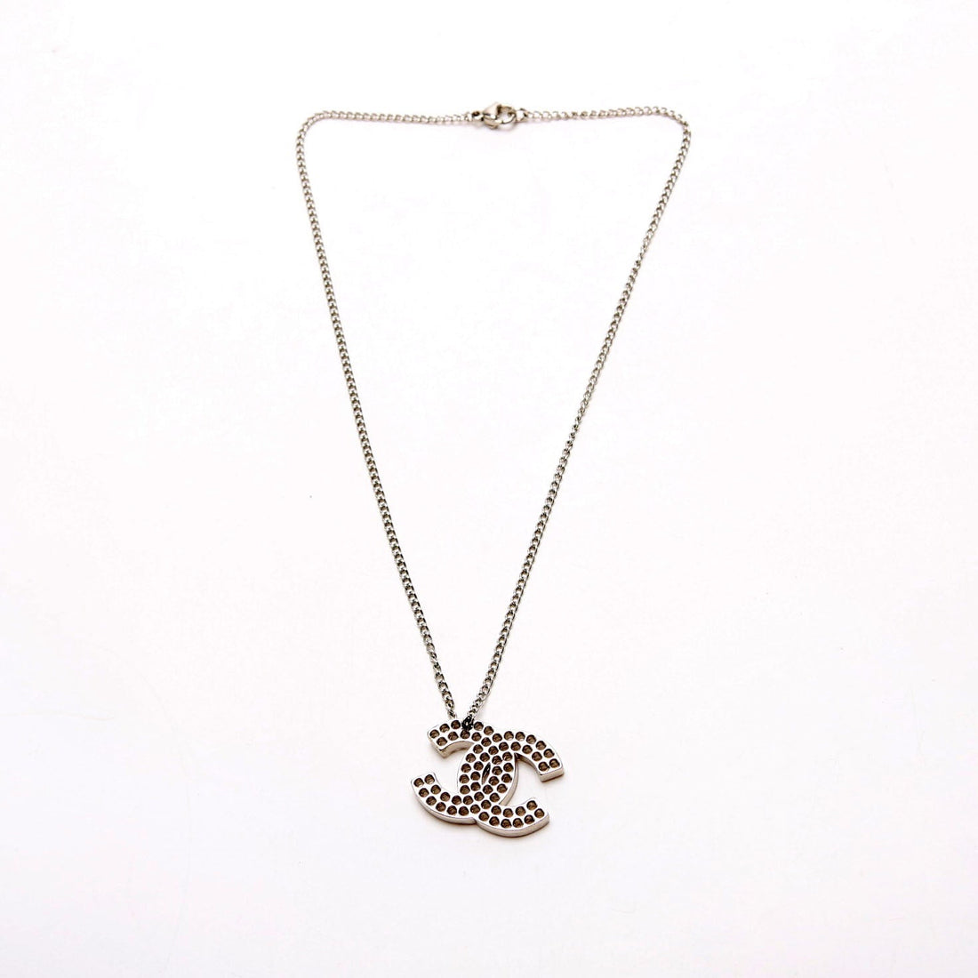Chanel CC Cut Out Medium Pendent Necklace Silver