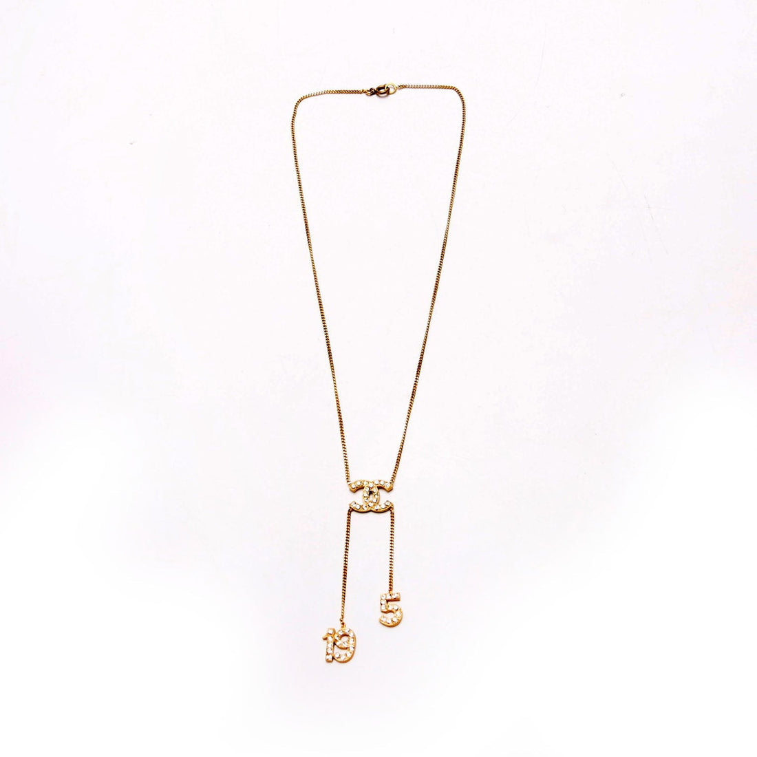 Chanel Crystal CC No5 No19 Pendant Necklace Gold