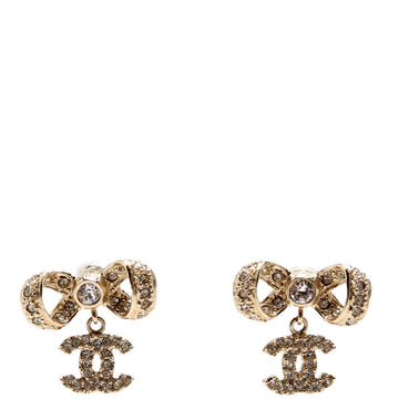 Chanel Crystal Bow CC Drop Earrings Gold