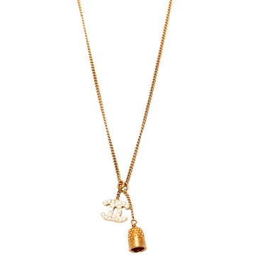 Chanel CC Rhinestone Thimble Necklace Gold