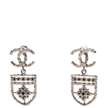 Chanel CC Shield Drop Silver Earrings