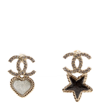 Chanel Crystal CC Star/Heart Earrings Gold