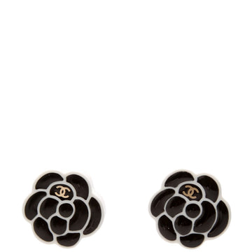 Chanel Camellia Flower Resin Earrings Black/White