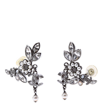 Chanel Crystal Pearly Flower Cluster Drop Silver/Pearl