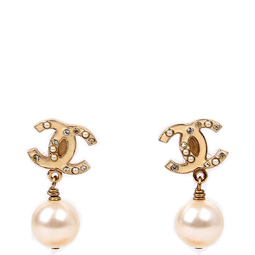 Chanel Enamel CC Pearl Drop Earrings Champagne