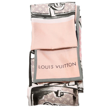 Louis-Vuitton Trunks Rose Bandeau Silk Scarf Pink/Grey