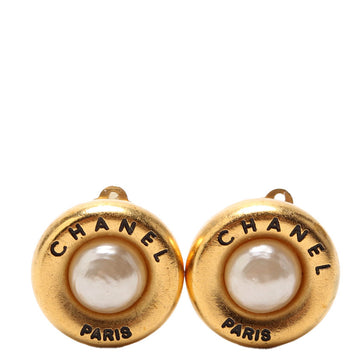 Chanel Chanel Paris Round Faux Pearl Clip-On Earrings Gold/Pearl