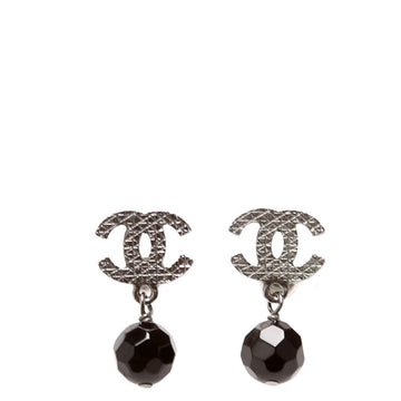 Chanel CC Bead Ruthenium Drop Earrings Silver/Black