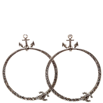 Chanel Anchor Strass Hoop Earrings Silver