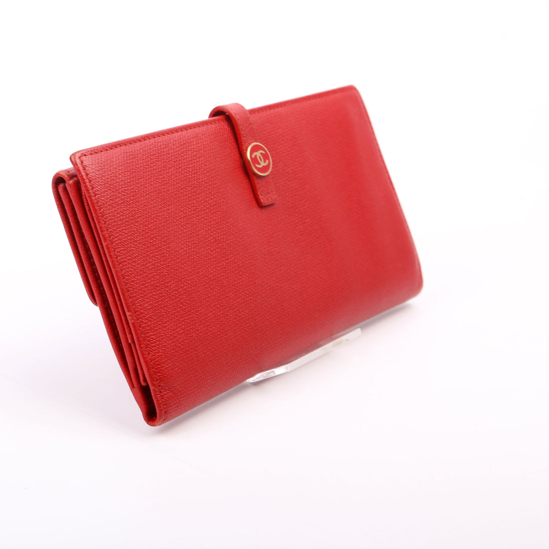Chanel CC Button Long Wallet Grained CalBNkin 9M Red